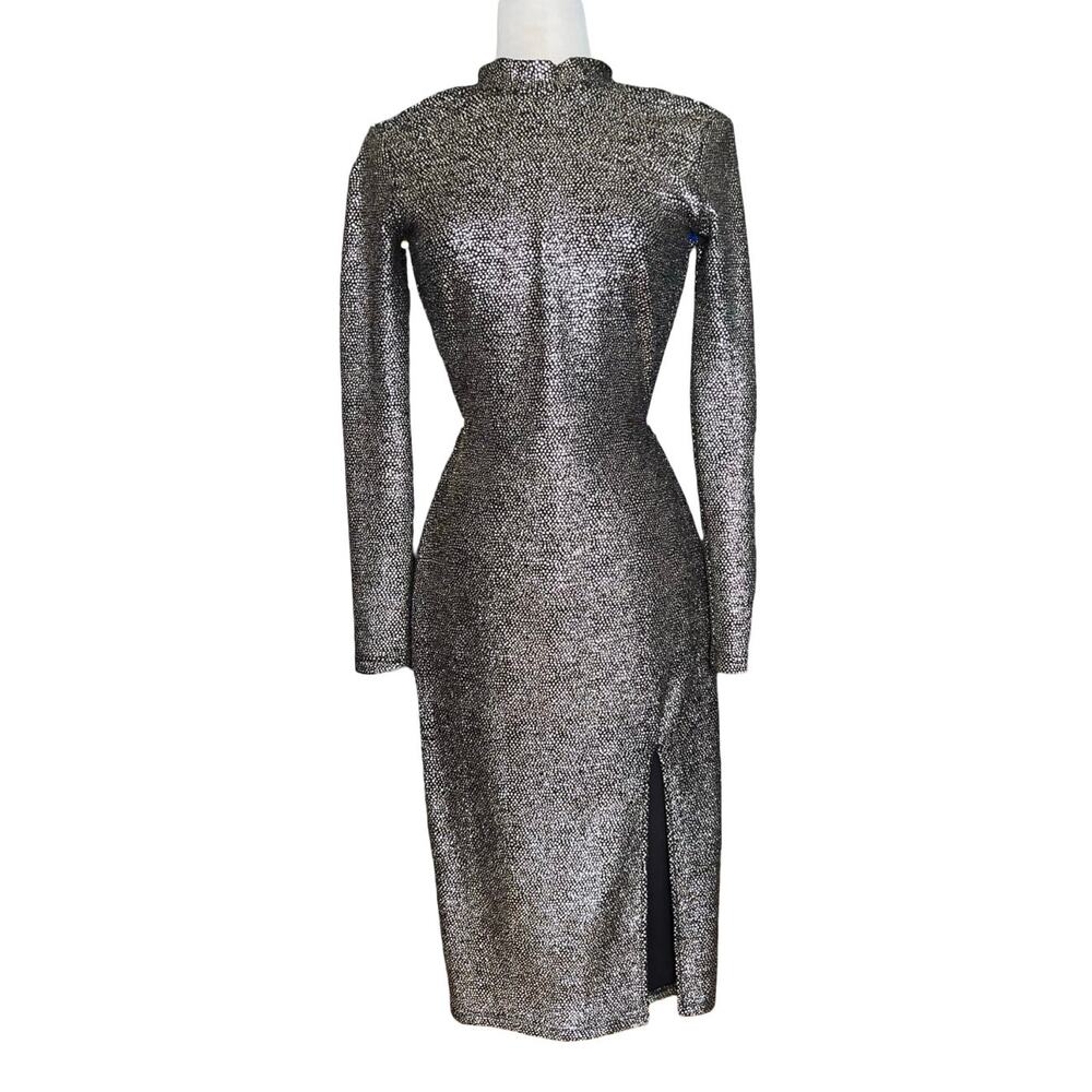 Topshop Metallic Bodycon Midi Dress Silver Gold Shimmer Y2K Party Holiday US 2